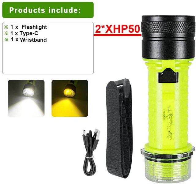 Pawell XHP50 Tauch-Taschenlampe mit USB-Aufladung, Unterwasser-Taschenlampe mit Magnetschalter und Fokus, Farbe: Weiß, Lichtfarbe: Warmweiß - Bild 1