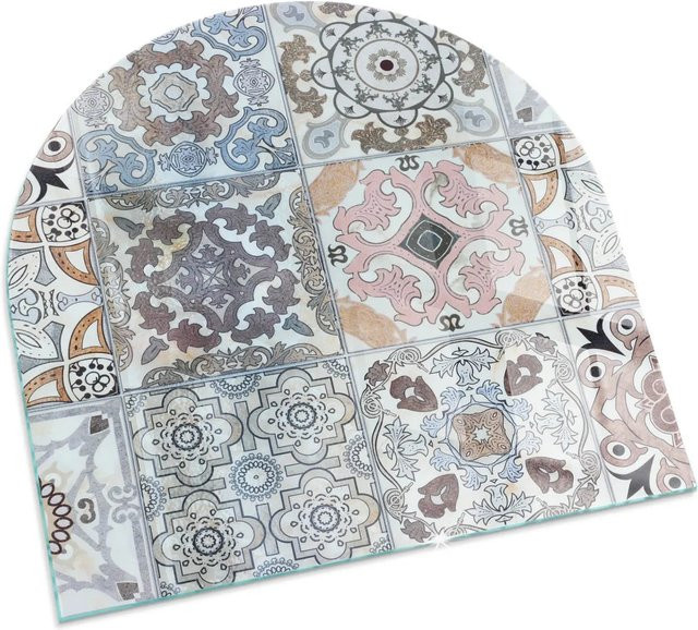 Tulup Glasplatte für Kamin mit Mosaikmuster in Grau, Halbkreis, B: 100 cm x H: 100 cm - Bild 1