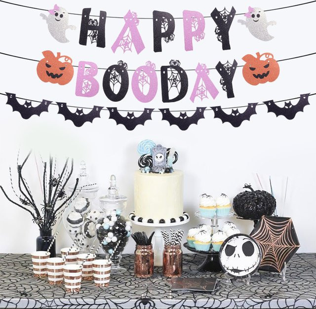 Halloween Party Girlanden aus Papier mit Kürbis, Geist, Fledermaus und Spinne in Mehrfarbig als Deko-Banner - Bild 1