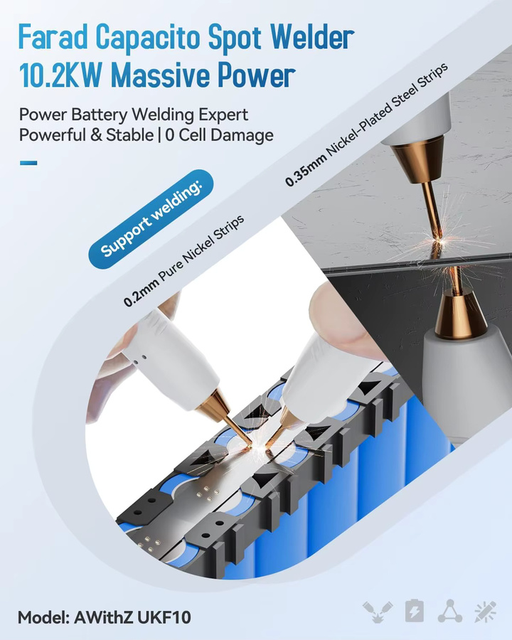 Awithz UKF10 Professioneller Superkondensator-Farad-Punktschweißer für Batteriepacks mit 3 Modi für 0,2 mm reines Nickel und 0,35 mm vernickelten Stahl - Bild 4