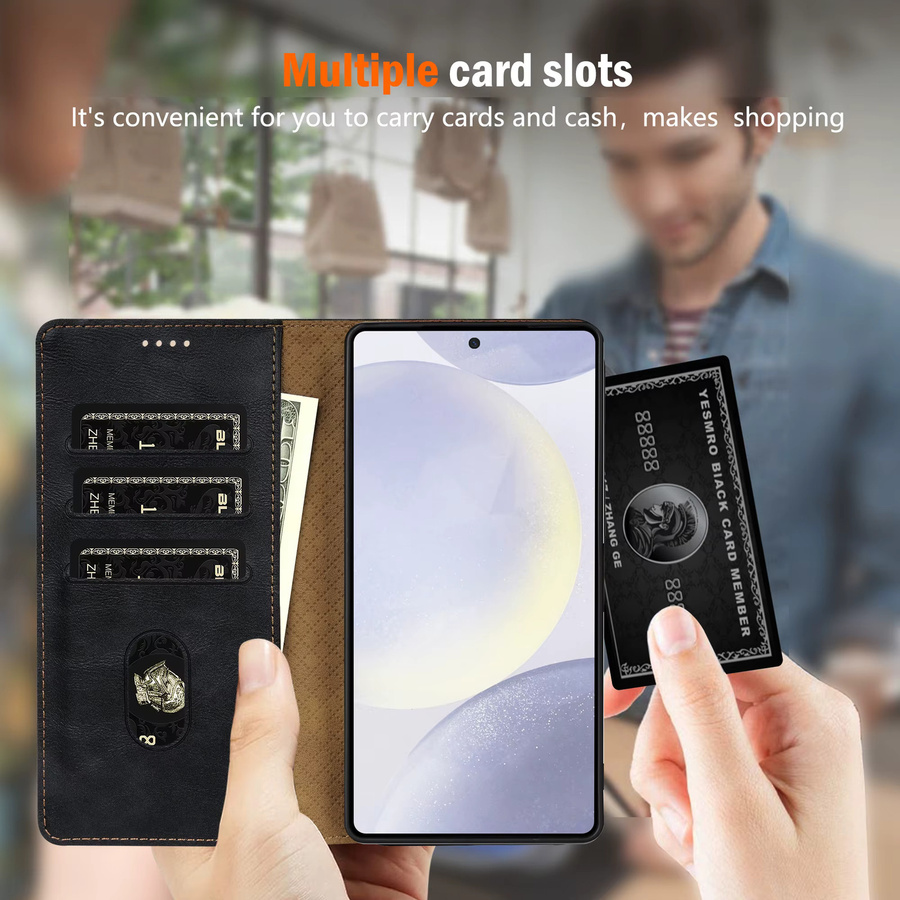 Magnetische Luxus Ledertasche für Samsung Galaxy S25 S24 FE S23 S22 Plus S21 Ultra in Schwarz mit Kartensteckplatz und Brieftaschenfunktion - Bild 5