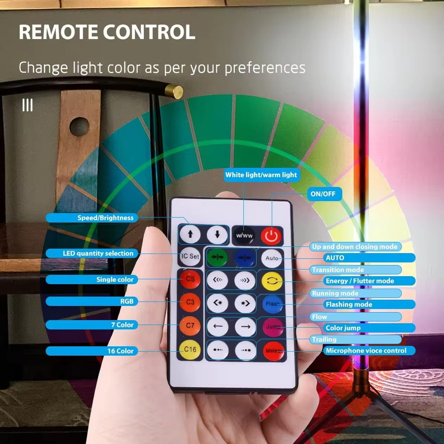 Moderne RGB-LED-Stehlampe in Schwarz mit App-Steuerung und Dimmfunktion für dein Schlafzimmer oder die Innenecke - Bild 4
