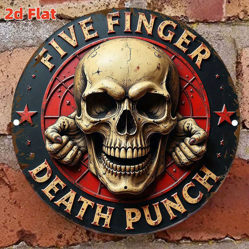 Five Finger Death Punch Rundes Metallschild im Vintage-Stil mit Totenkopf-Motiv, Mehrfarbig, Durchmesser: 20 cm - Bild 5