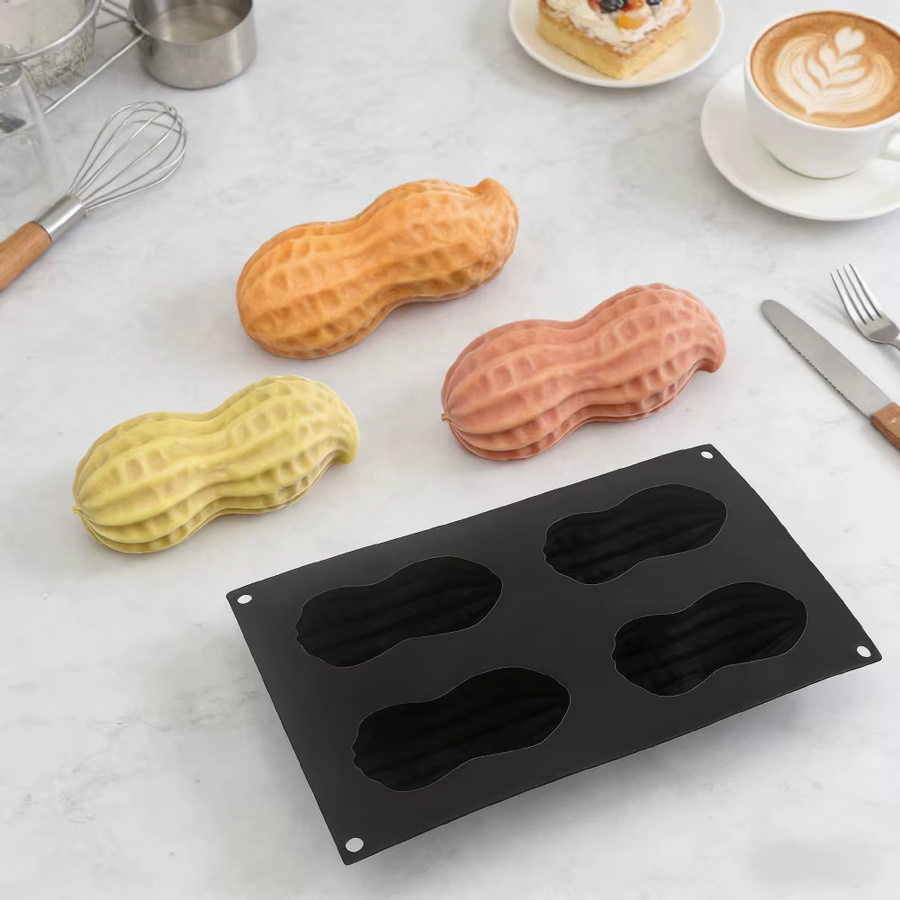SHENHONG Silikon-Backform für Mousse und Schokolade im Erdnuss-Design, 4-Zellen, Weiß oder Schwarz - Bild 2