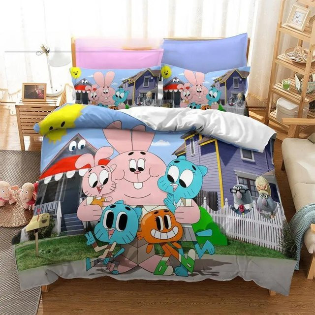 Anime Amazing World Gumball Bettwäsche-Set mit Darwin und Anais, 3D-Druck, Mehrfarbig, B/H: 140 x 210 cm - Bild 1