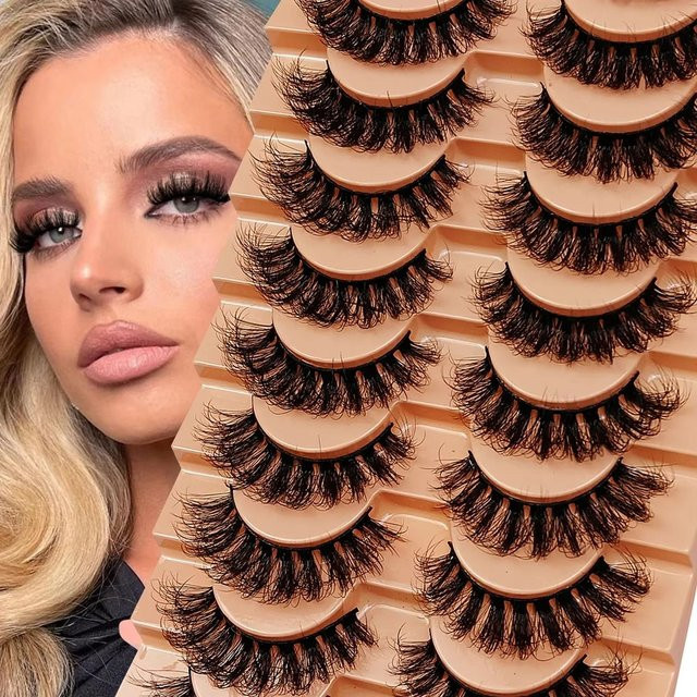 JIEFUXIN Künstliche Wimpern, 10 Paar, Natürlich, Unisex - Bild 1
