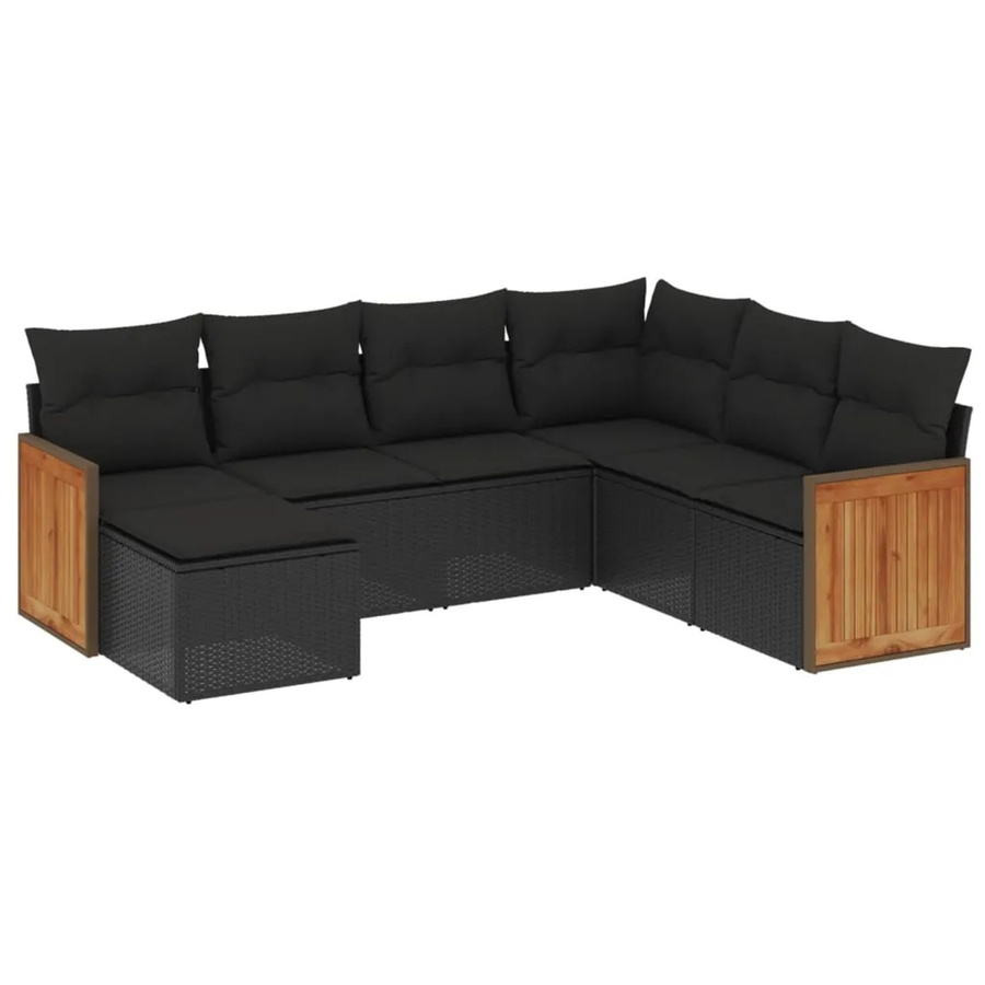 vidaXL 7-tlg Garten-Sofagarnitur in L-Form aus schwarzem Poly-Rattan mit UV-beständigen Kissen - Bild 2