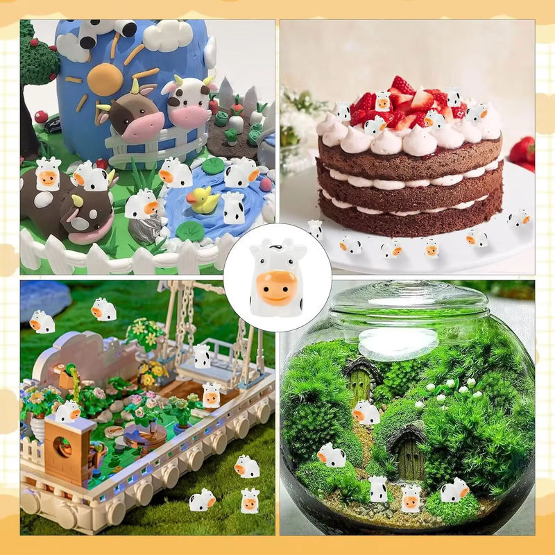 Mini Kuh Figuren aus Kunstharz in Weiß für DIY Handwerk und Garten Dekoration - Bild 3