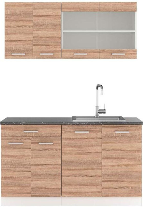 Vicco Singleküche R-Line Küchenzeile in Sonoma und Weiß mit Anthrazit, Breite: 140 cm - Bild 1