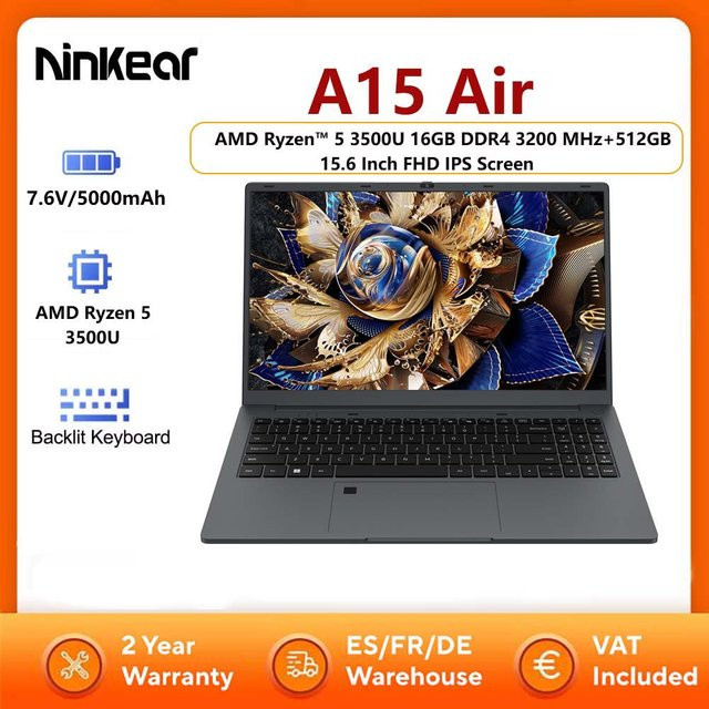 Ninkear A15 Air Laptop in Grau mit AMD Ryzen 5 3500U, 16GB DDR4 RAM, 512GB NVME SSD und 15,6 Zoll FHD IPS Bildschirm - Bild 1