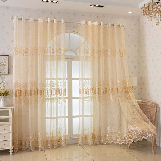 CENTURyMiG Amerikanischer Vintage-Spitzenvorhang in Beige, Transparenter floraler Vorhang mit Ringaufhängung, B/H: 100 x 200 cm - Bild 1