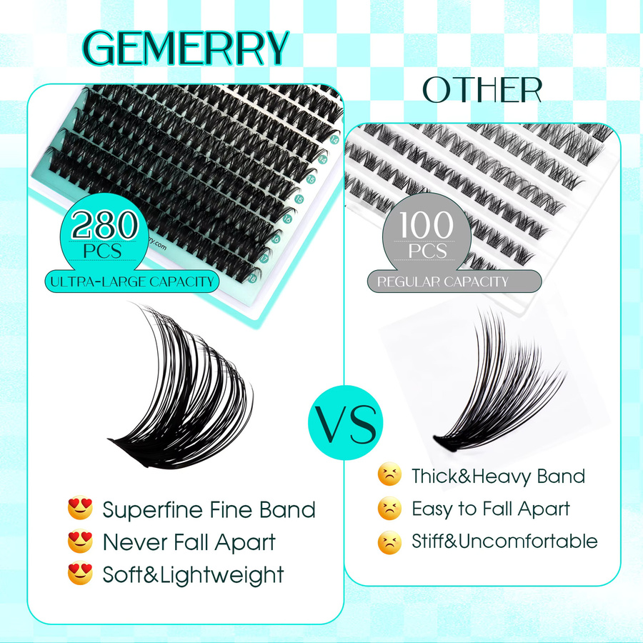 Gemerry Wimpern-Cluster, 280 Stück, D-Curl, DIY Einzelwimpern - Bild 5