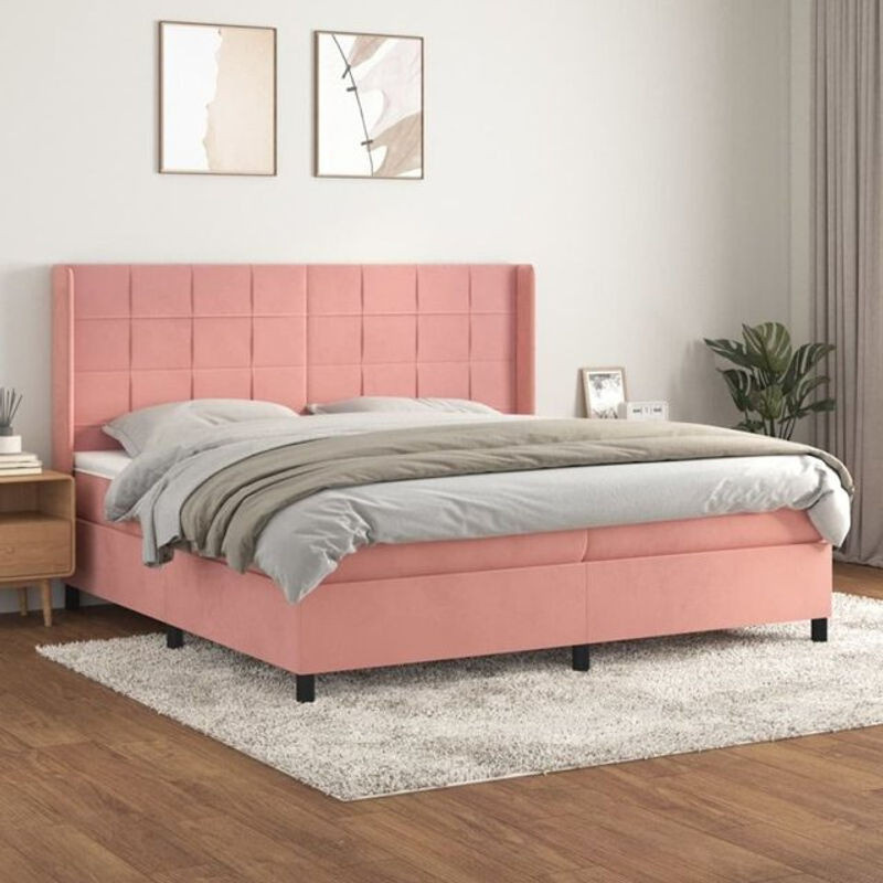 Vidaxl Boxspringbett mit Matratze aus Samt in Rosa, Modernes Polsterbett, B/T: 200 x 200 cm - Bild 1