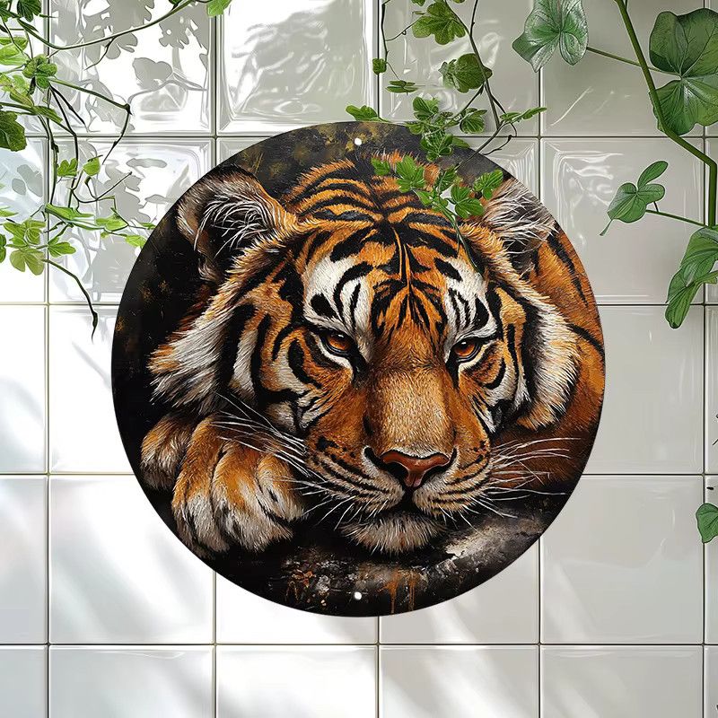 Runde Aluminium-Wandkunst von Potdemiel mit Polar-Tiger-Muster, Durchmesser: 20,32 cm - Bild 4