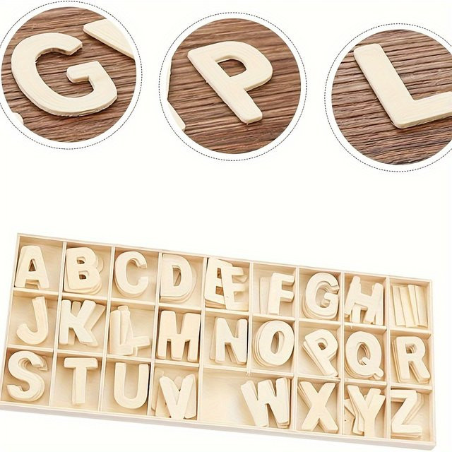 156 Stück Holzbuchstaben zum Basteln und Bemalen mit Gittertablett in Beige und Weiß - Bild 1