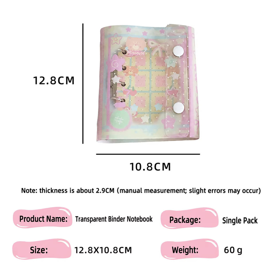M5 Transparentes PVC-Loseblatt-Notizbuch mit Cartoon-Design, Nachfüllbares Journal mit Doppelknopfverschluss in Mehrfarbig - Bild 2