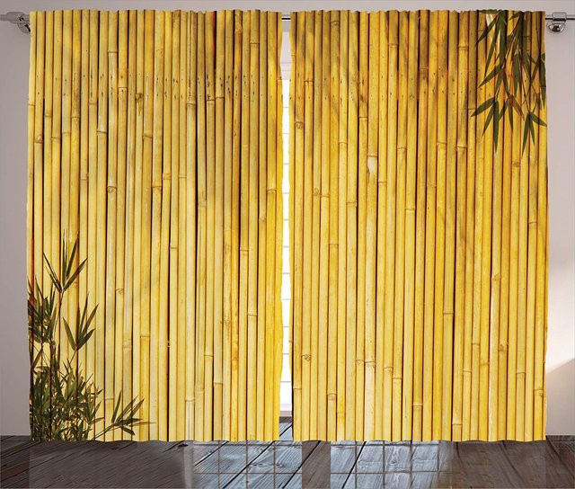 Yiran Furniture Bambus-Fenstervorhänge im orientalischen Stil, 2-teilig, Beige/Gelb, B: 85 cm, H: 200 cm - Bild 1