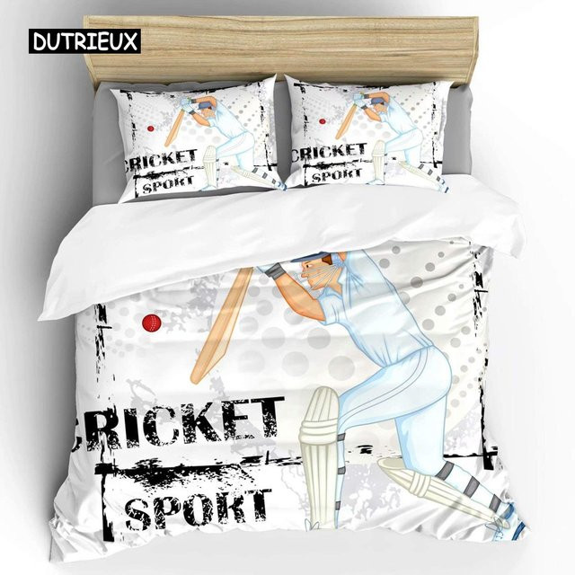 Cricket Bettwäsche-Set mit abstraktem Sportmuster von Binchi Outdoor Product, Mikrofaser, Weiß, B/H: 135 x 200 cm - Bild 1