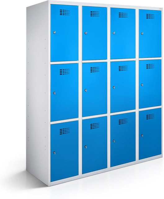 rotstahl Fächerschrank mit 12 Fächern (4x3), Korpus lichtgrau und blaue Türen, B/T/H: 120 x 50 x 180 cm - Bild 1