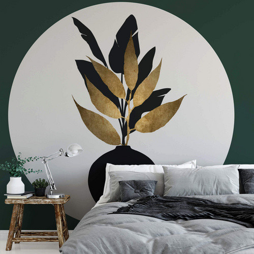 K&L Wall Art Vliestapete Runde Vliestapete Kubistika Blumen in Gold, Schwarz und Mehrfarbig, matt, B/H: 236 x 236 cm - Bild 2