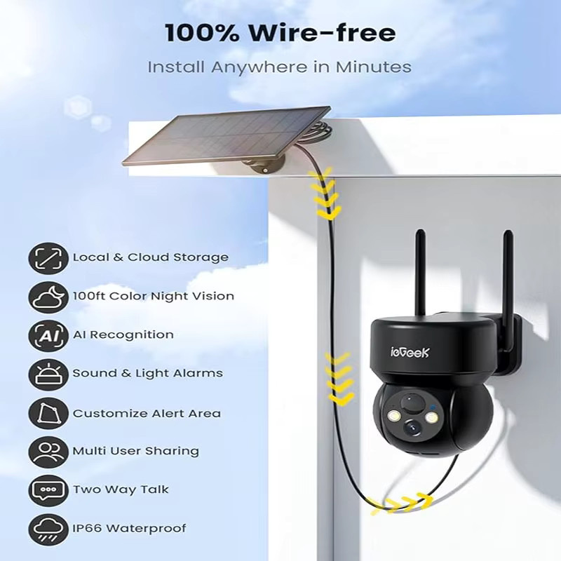 ieGeek 360° 2K Solar-Überwachungskamera für den Außenbereich mit PTZ-Funktion, WLAN und 5200 mAh Akku in Schwarz - Bild 2
