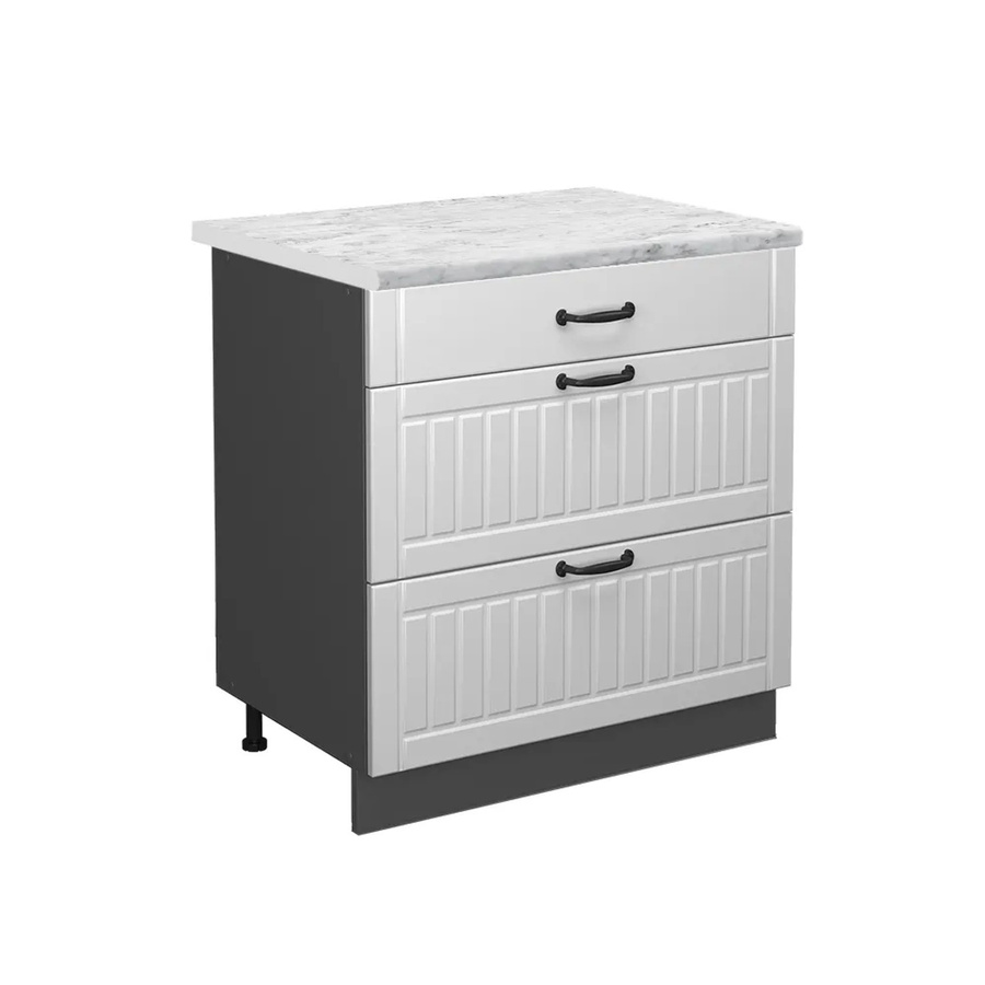 Vicco Küchenunterschrank Fame-Line in Weiß und Anthrazit im Landhausstil mit 3 Schubladen und Marmor-Optik, Breite: 80 cm - Bild 2