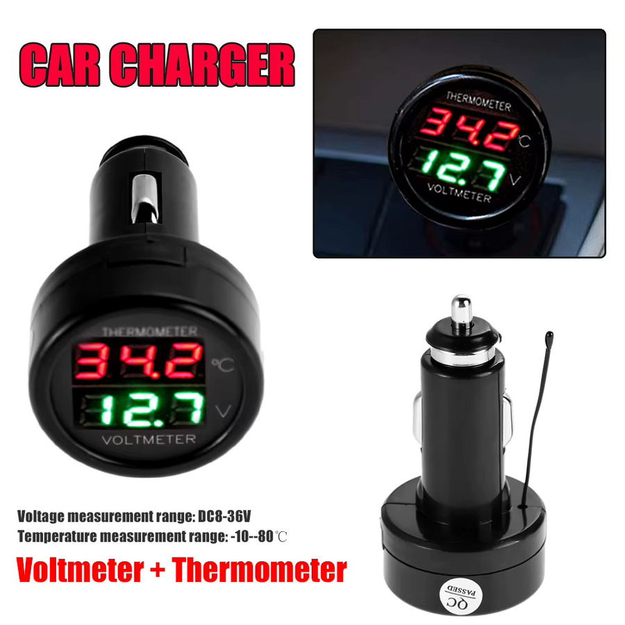 2 in 1 Auto Ladegerät mit digitalem Voltmeter und Thermometer für den Zigarettenanzünder in Rot, Grün oder Schwarz - Bild 3