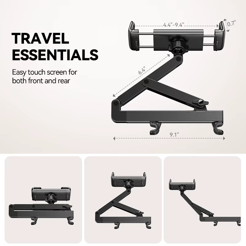 Joyroom 3-in-1 Auto-Kopfstützen-Tablet-Halterung für Rücksitze, dehnbarer Halter für iPad Air/Mini und Samsung Tab, Farbe: Schwarz, passend für Geräte von 4,7 bis 12,9 Zoll - Bild 5