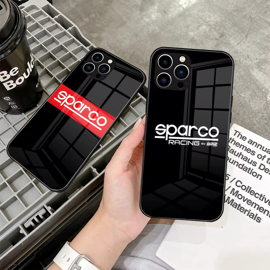 S-Sparco Logo Handyhülle mit Glasabdeckung für iPhone in Schwarz - Bild 1