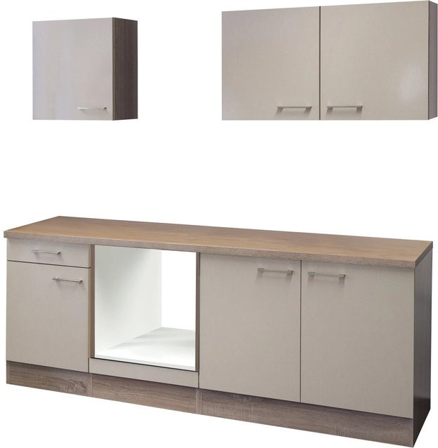 Flex-Well Exclusiv Küchenzeile Orlando Kaschmir Glanz und Sonoma Eiche, Breite: 210 cm, Höhe: 86 cm, Tiefe: 60 cm - Bild 1