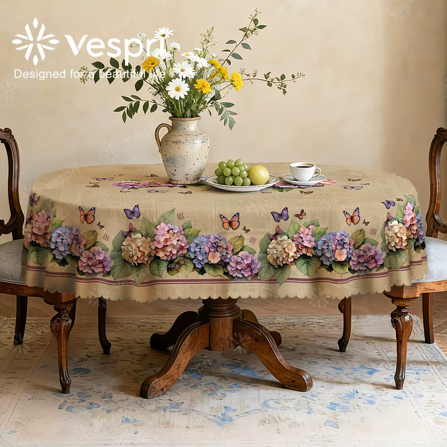 Vespri Frühlings-Tischdecke mit Blumenmuster und Schmetterlings-Hortensien-Print in Multicolour aus Polyester - Bild 2