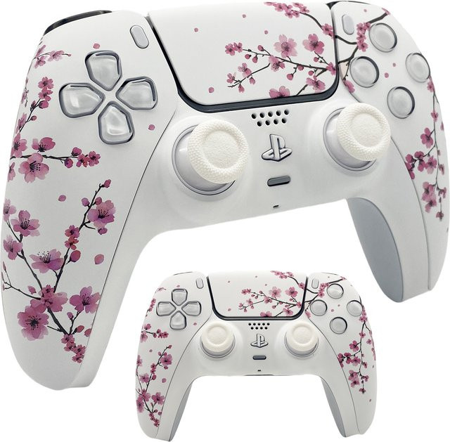 GSF Rosa Sakura Ersatzgehäuse mit Touchpad für PlayStation DualSense Controller, Pink/Weiß - Bild 1