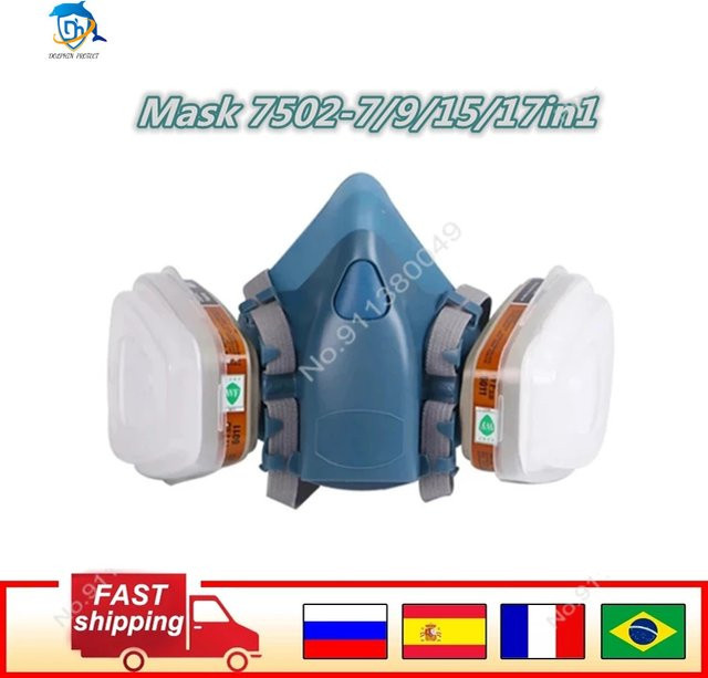 Dolphin Protect Gasmaske Blau Chemische Atemschutzmaske für Industrie mit 6001/2091 Filtern gegen organische Dämpfe - Bild 1