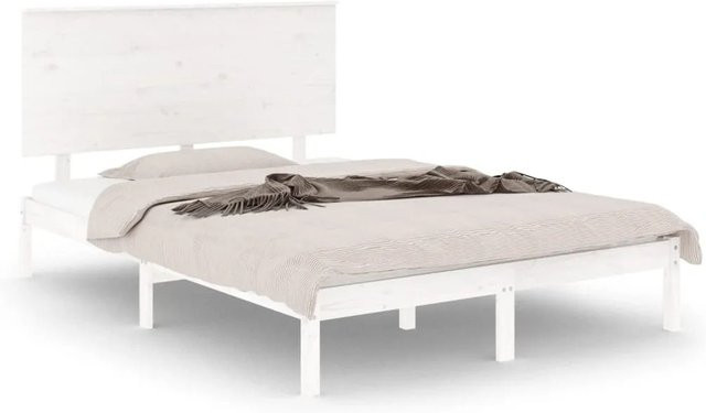 vidaXL Massivholzbett aus Kiefer in Weiß, B/T/H: 140 x 190 x 93,5 cm - Bild 1