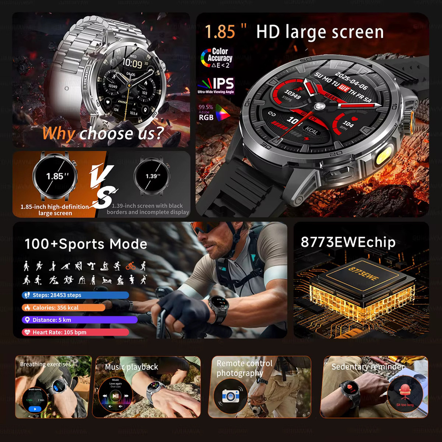 GUHUAVMI Smartwatch, Grau, Herren, 1,85 Zoll, 10 ATM - Bild 2