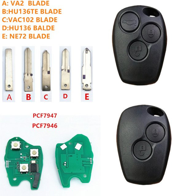 Wilongda 3-Tasten Autoschlüssel Fernbedienung mit PCF7947 PCF7946 Chip für Renault Duster Modus Clio 3 Twingo Dacia Logan Sandero Kangoo 433MHz in Schwarz - Bild 1