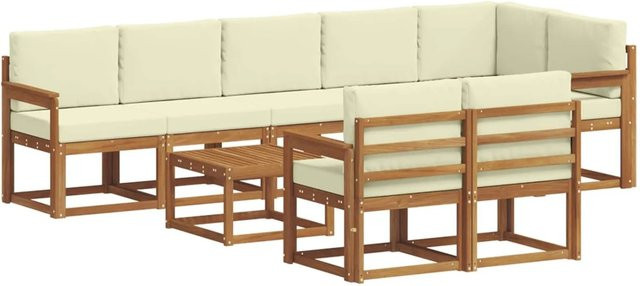 vidaXL Outdoor-Sofagarnitur aus Akazienholz in L-Form mit 9-teiligem Set, Farbe Natur und Creme - Bild 1