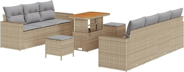 vidaXL Garten-Sofa-Set 10-tlg. aus Poly-Rattan mit Kissen in Beige und Hellgrau - Bild 1