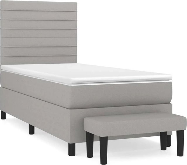 vidaXL Boxspringbett Hybrid mit Matratze Hellgrau und Weiß, B/T/H: 90 x 200 x 128 cm - Bild 1