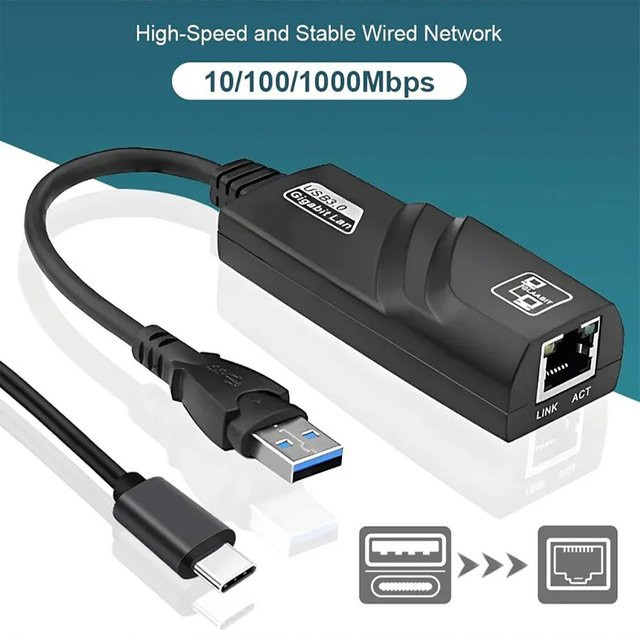LMDAOO USB Type-C zu RJ45 LAN Ethernet Adapter, 100/1000 MBit/s Netzwerkkarte für PC, MacBook und Windows Laptop, Schwarz - Bild 1