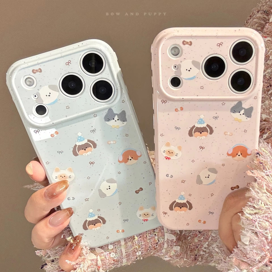 Stoßfeste iPhone Schutzhülle mit Koreanischem Splash-Tinte Cartoon Welpen und Kätzchen Muster in Multicolour für iPhone 17 16 15 14 13 12 Pro Max - Bild 2