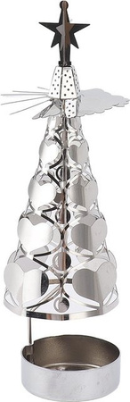 OutsideWorld Drehendes Kerzenhalter-Set in Herzform aus Metall, Weiß und Silber, ideal für Hochzeit und Weihnachten