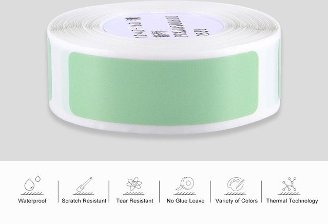 NIIMBOT Thermodruck Etikettenpapier Blanko für Barcodes und Namen, wasserfest und reißfest, Farbe: Grün, B: 1,2 cm, H: 4 cm, 160 Stück - Bild 1