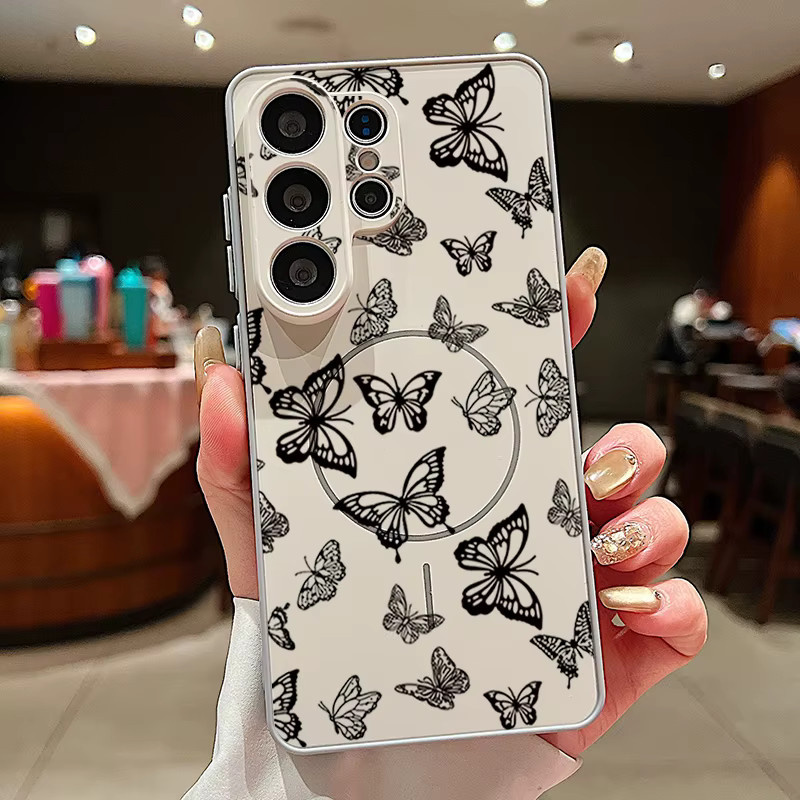 Magnetische Handyhülle mit Schmetterlings-Druck für Samsung Galaxy S25 S26 Ultra S24 S23 FE A56 A55 A36 A16 A15 in Schwarz und Grau - Bild 3