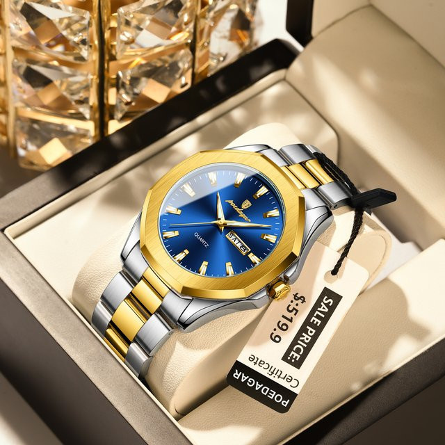 POEDAGAR Armbanduhr Quarz, Edelstahl, Blau, Herren - Bild 1