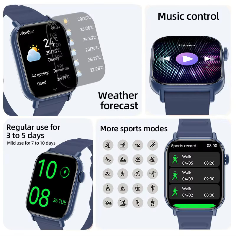 LIGE Smartwatch, 1,83 Zoll, Blau, Silikon, Herren - Bild 5