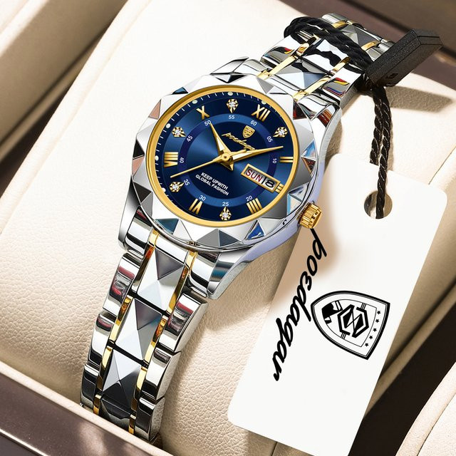 POEDAGAR Armbanduhr Edelstahl, Quarz, Blau, Damen - Bild 1