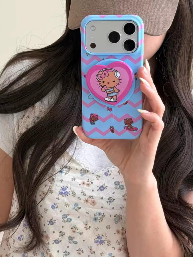 Sanrio Hello Kitty Magnetische Standhülle mit Wellenmuster für iPhone 17 16 15 Pro Max in Schwarz und Multicolour - Bild 1