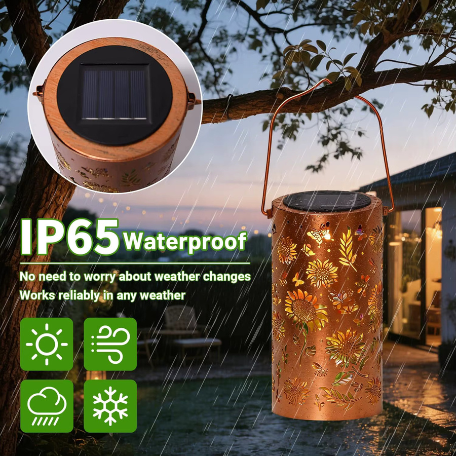 Leclstar Sonnenblumen-Glow Solar-Laternen aus Metall mit warmweißem LED-Licht als wasserdichte Outdoor-Hängelampe für Garten und Hof - Bild 3