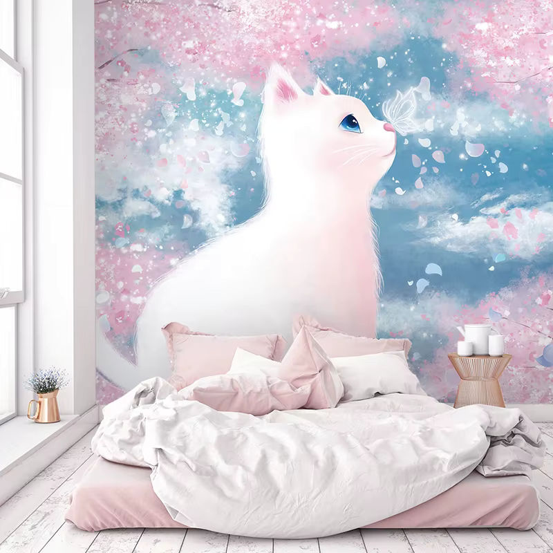 3D Tapete mit süßem Katzen-Motiv in Mehrfarbig für Kinderzimmer und Schlafzimmer - Bild 3